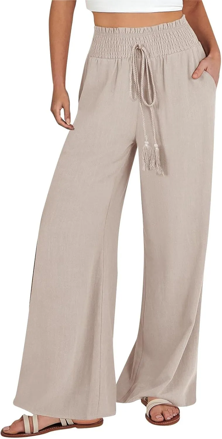 Women's Cotton Linen Summer Loose Pant Trousers Low Waist Straight Slim Fit Trousers Office