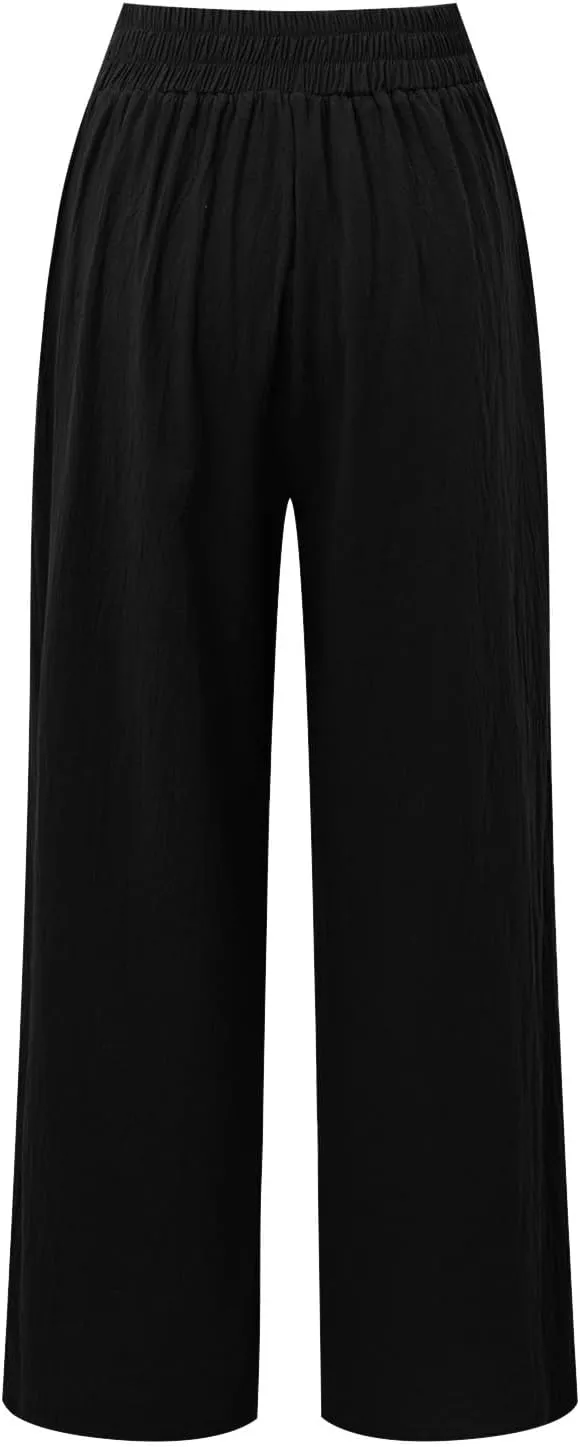 Womens Linen Summer Baggy Pants Low Waist Wide Leg Slim Fit Trousers Office