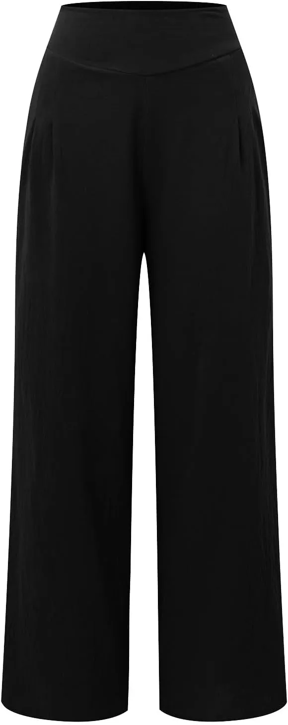 Womens Linen Summer Baggy Pants Low Waist Wide Leg Slim Fit Trousers Office